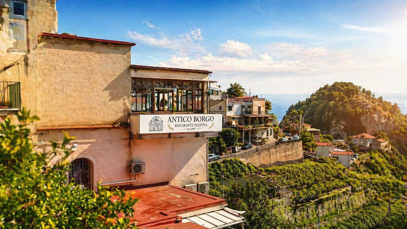 Ristorante Antico Borgo · terrazza con vista sulla Costiera Amalfitana